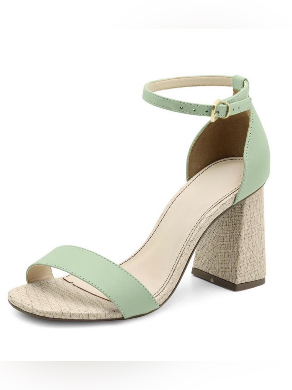 Round Toe Light Green Leather Tan Heel